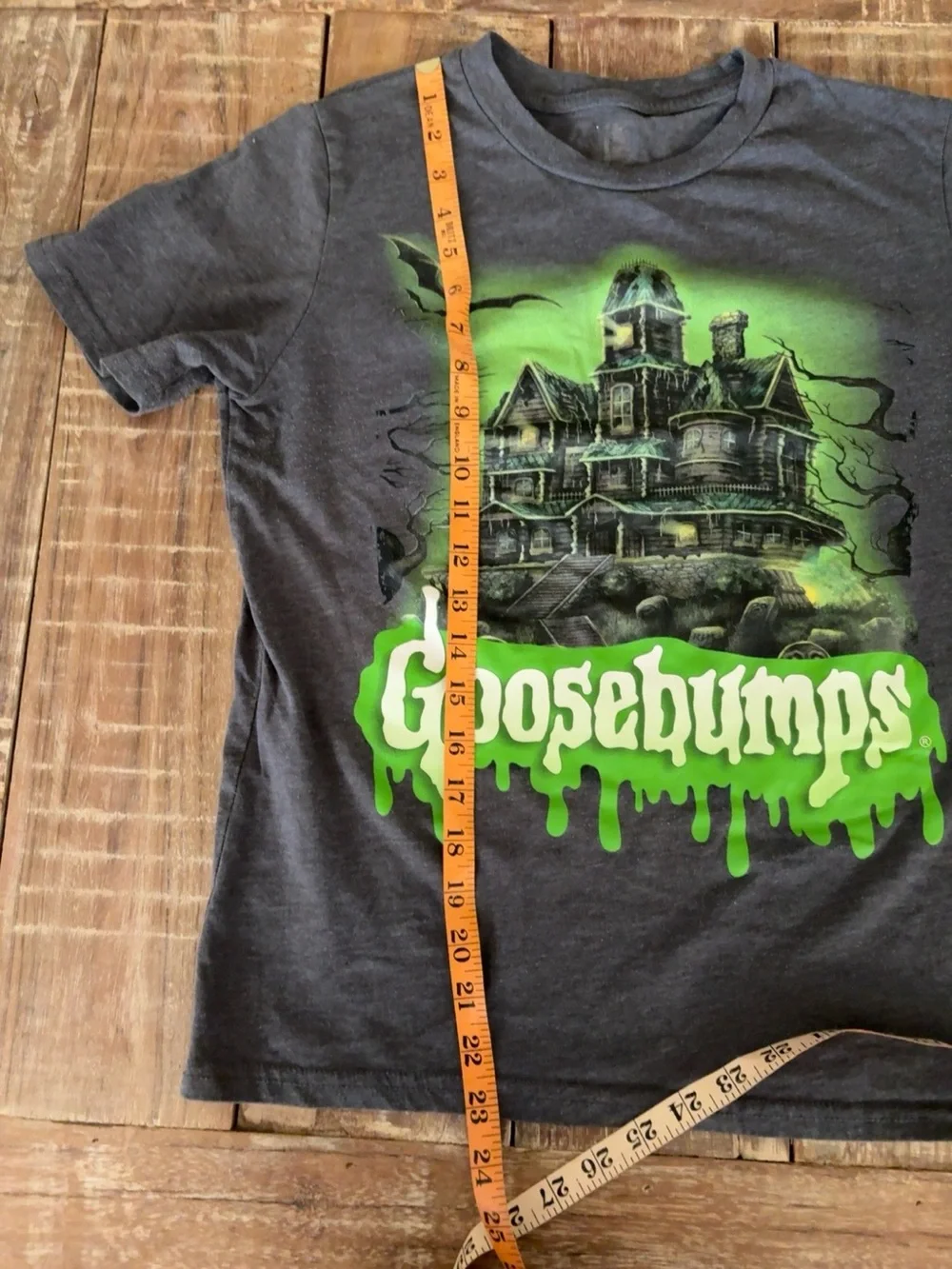 Kids' Black Graphic Tee with Green Haunted House